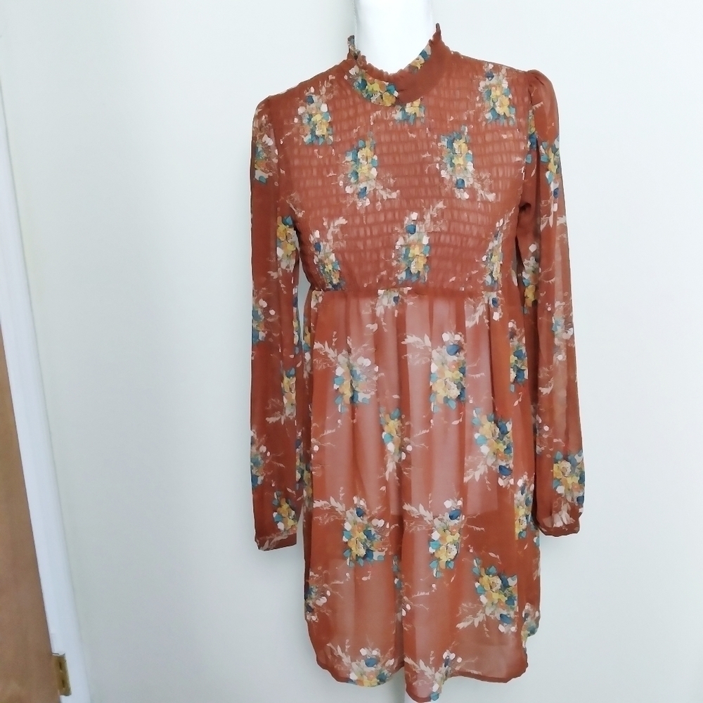 As U Wish Floral Mock Neck Long Sleeve Mini Prairie Dress